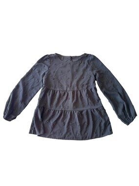 Shein Women Long Sleeve Tiered Blouse Gray  S Cotton Blend Textured Polka Dot